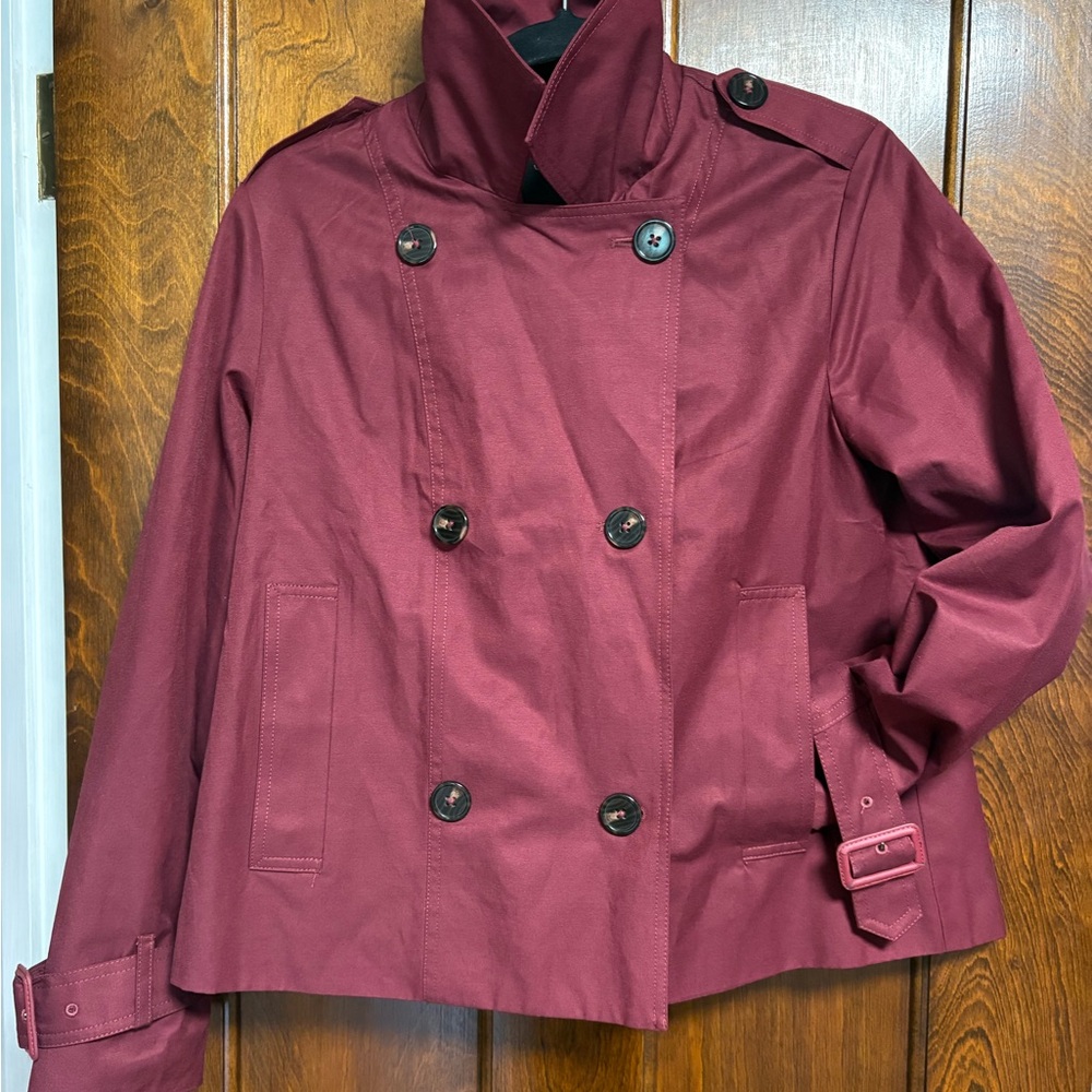 Women's Double-Breasted Cynthia Rowley cropped Trench Burgundy Jacket